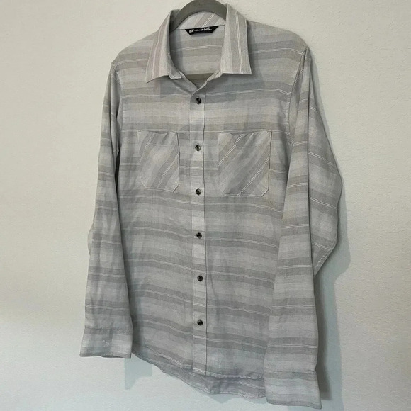 Travis Mathew Shirt Mens Medium Long Sleeve Gray Striped Button Up - Picture 5 of 10